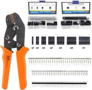 Glarks 486Pcs Wire Crimper Plier with Connector Set, SN-28B Ratchet Crimping Tool with 485Pcs 2.54mm 1 2 3 4 5 6 7 Pin Housing Connector Male Female Pin Header Crimp Connector for AWG28-18 Dupont Pins