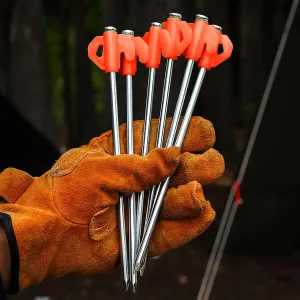 Glow Tent Stakes Screw in Camping Stake Heavy Duty Metal Spikes Ground Anchor Peg Threaded Tent Spikes for Camping Garden Inflatable Outdoor Decor (Orange & 10Pcs)