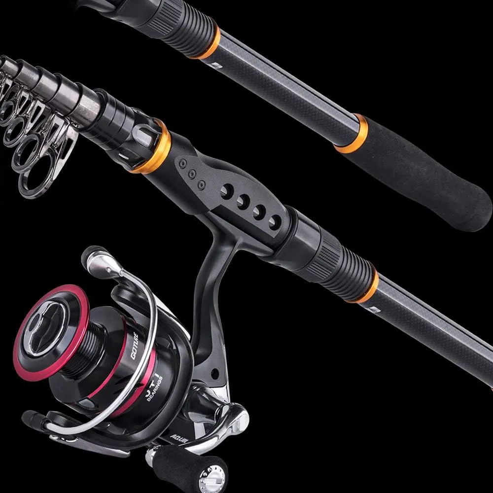 Goture Telescopic Fishing Rod Kit, Fishing Rod and Reel Combos Carbon Fiber Telescopic Fishing Pole with Reel Combo Sea Saltwater Freshwater Kit Fishing Rod Kit