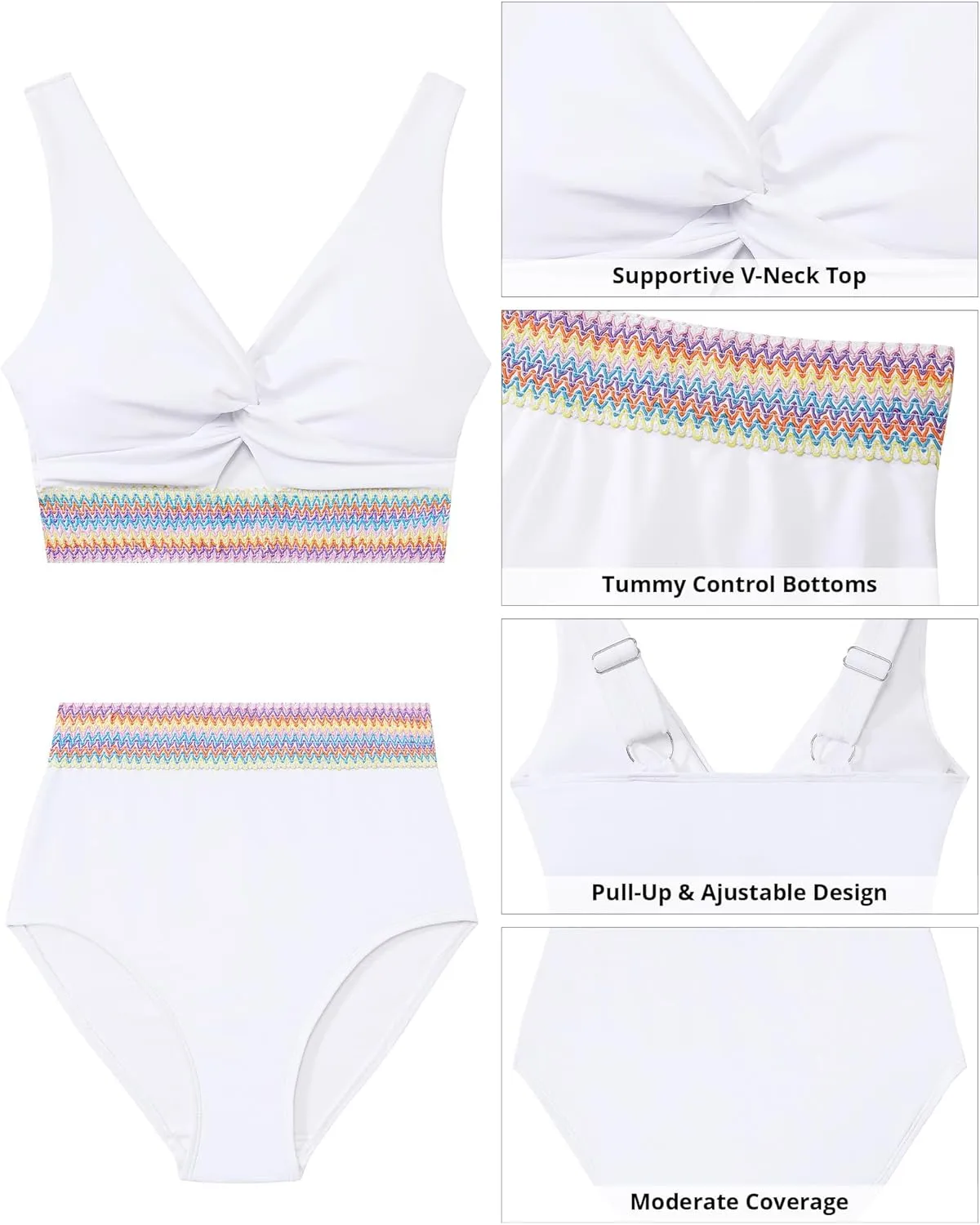 GRAPENT Bikini Sets for Women High Waisted Two Piece Swimsuit Padded Knot Twist Cut Out Color Block Bathing Suit Bikinis