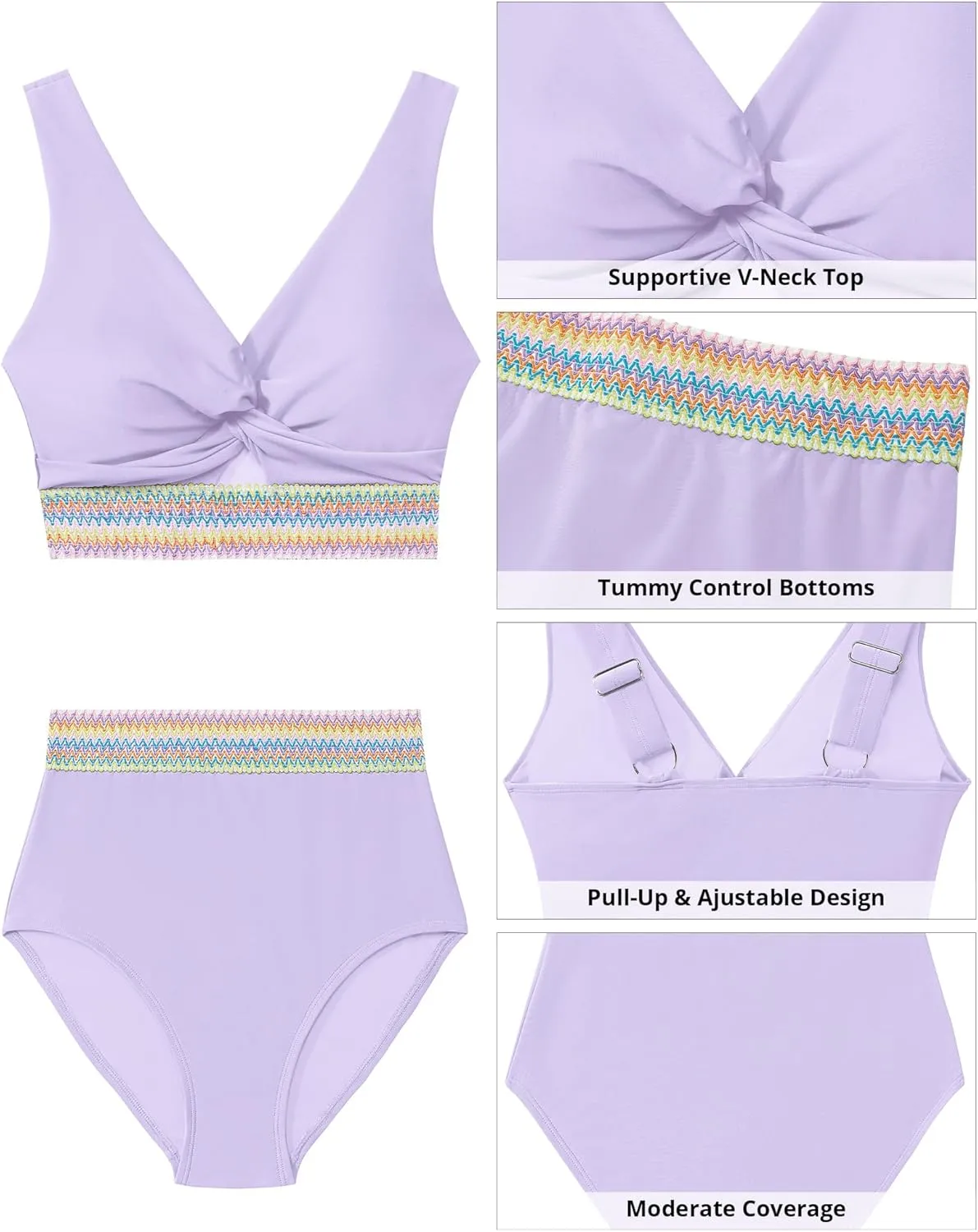 GRAPENT Bikini Sets for Women High Waisted Two Piece Swimsuit Padded Knot Twist Cut Out Color Block Bathing Suit Bikinis
