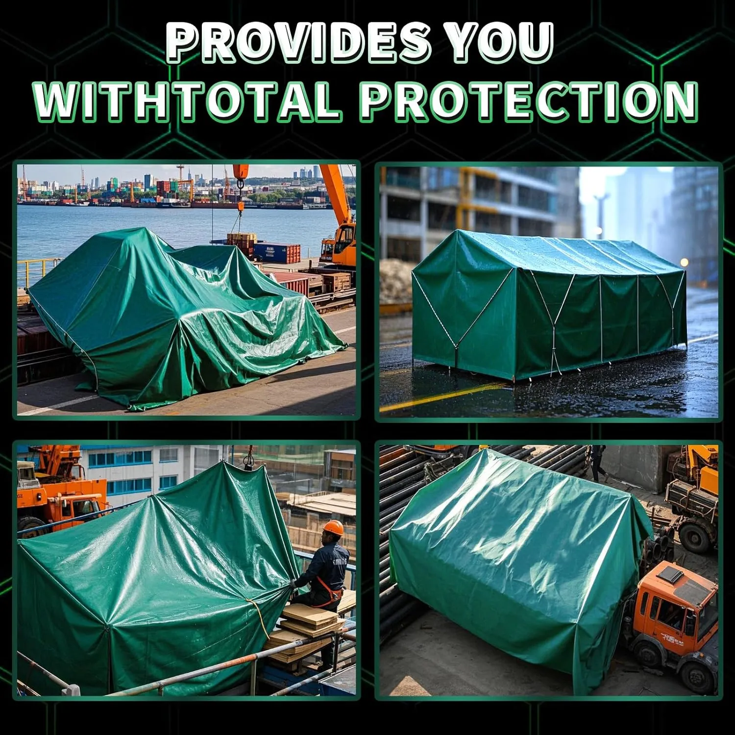Green Heavy Duty Tarp 6x12 Feet, 12 Mil Thick Waterproof Poly Tarps Cover UV Resistant, Rip & Tear Proof with Metal Grommets Every 20 Inche