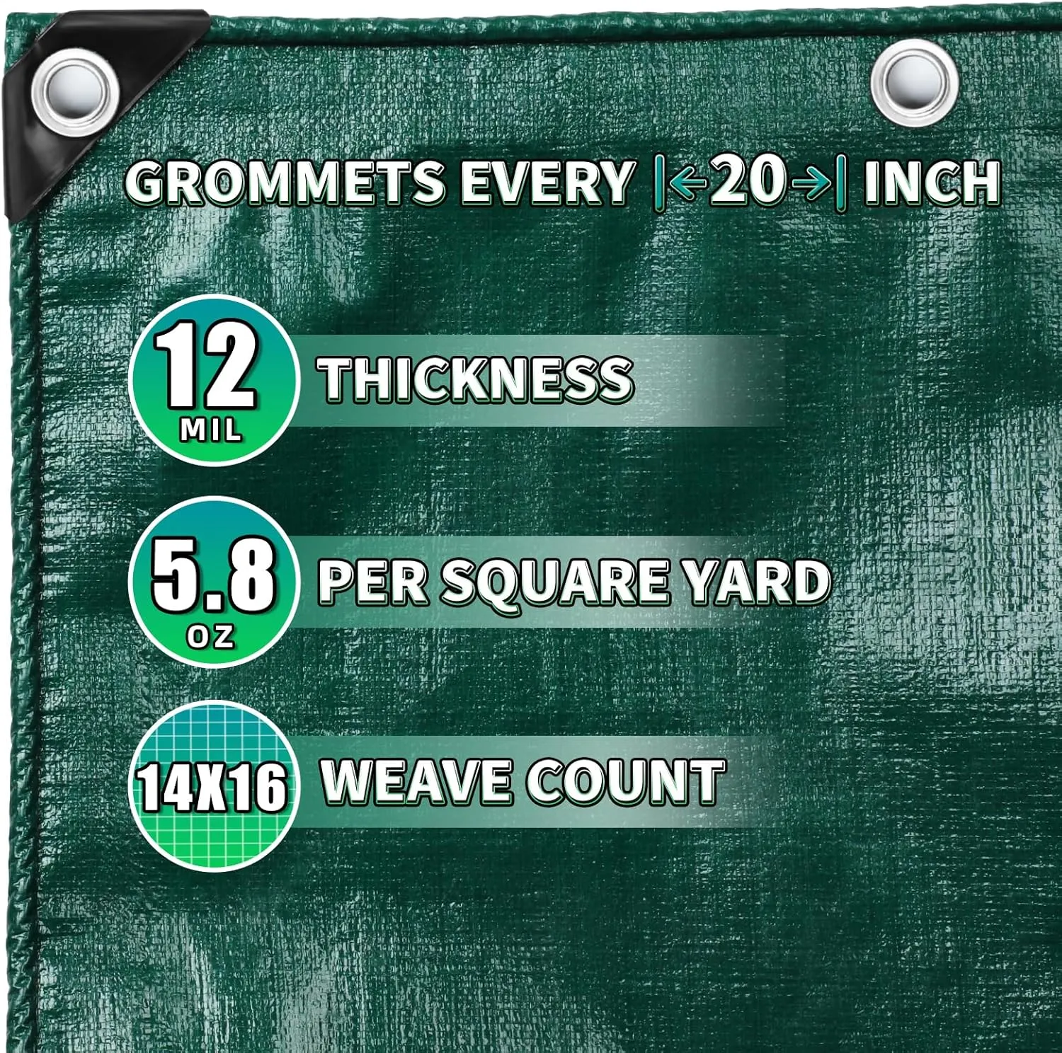 Green Heavy Duty Tarp 6x12 Feet, 12 Mil Thick Waterproof Poly Tarps Cover UV Resistant, Rip & Tear Proof with Metal Grommets Every 20 Inche