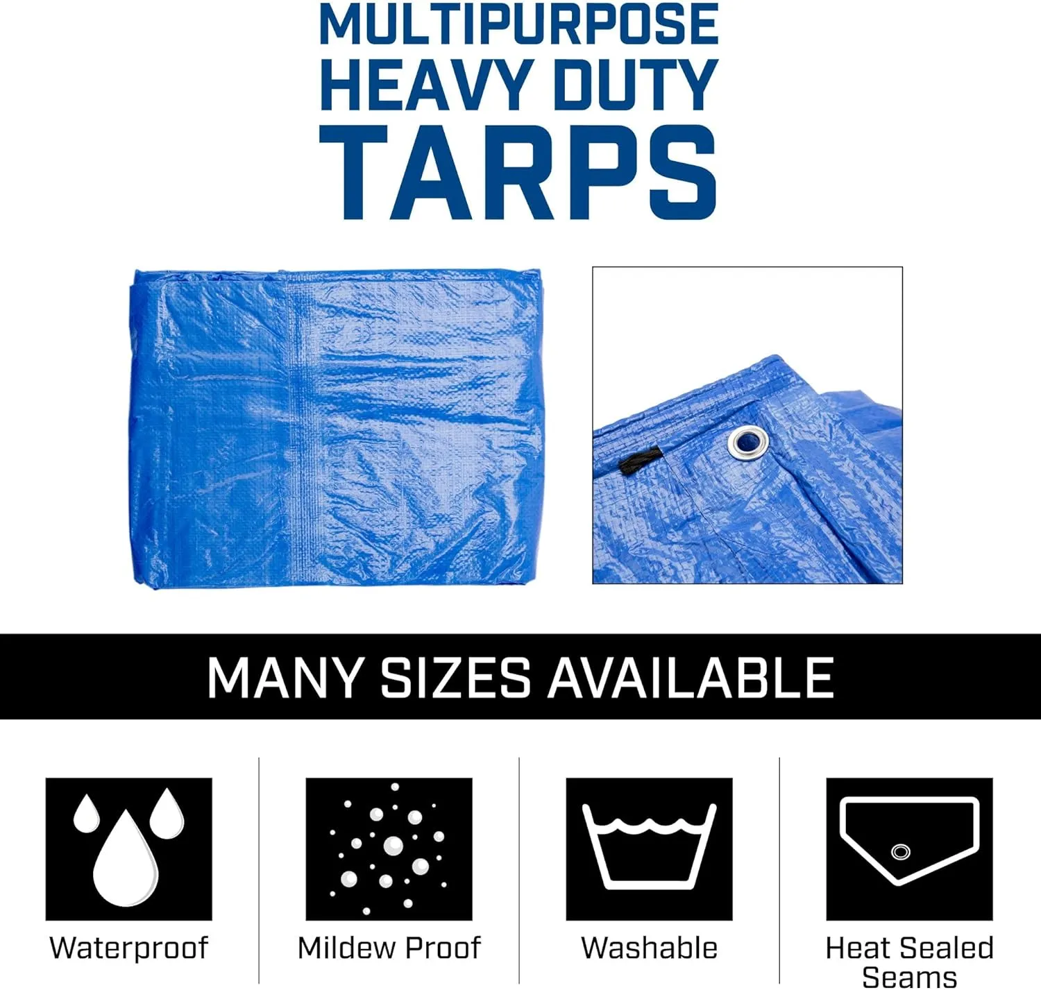 Grizzly Tarps by B-Air 12' x 16' Large Multi-Purpose Waterproof Heavy Duty Poly Tarp with Grommets Every 36", 8x8 Weave, 5 Mil Thick, for Home, Boats, Cars, Camping, Protective Cover, Blue