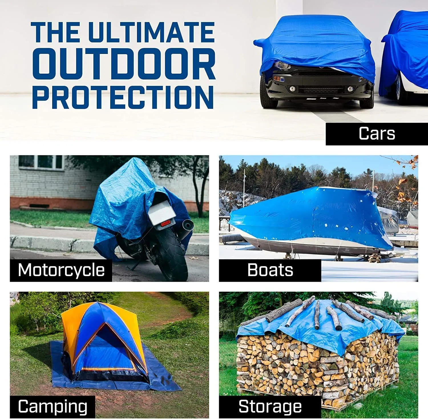Grizzly Tarps by B-Air 12' x 16' Large Multi-Purpose Waterproof Heavy Duty Poly Tarp with Grommets Every 36", 8x8 Weave, 5 Mil Thick, for Home, Boats, Cars, Camping, Protective Cover, Blue