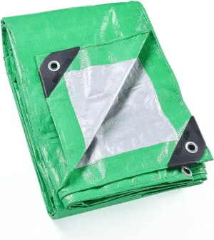 GUARD SHIELD Green/Sliver Tarp 10x10 Feet Waterproof Tarps Lightweight Camping Tarp Outdoor Multi Purpose Poly Cover 6mil