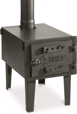Guide Gear Outdoor Wood Burning Stove, Portable with Chimney Pipe for Cooking, Camping, Tent, Hiking, Fishing, Backpacking