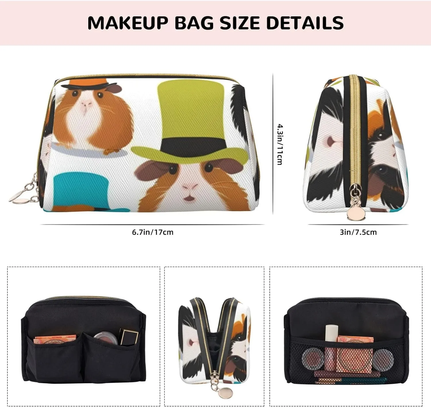 Guinea Pig Illustration Toiletry Pouch, Travel-Friendly Makeup Organizer For Makeup Brushes, Lipsticks