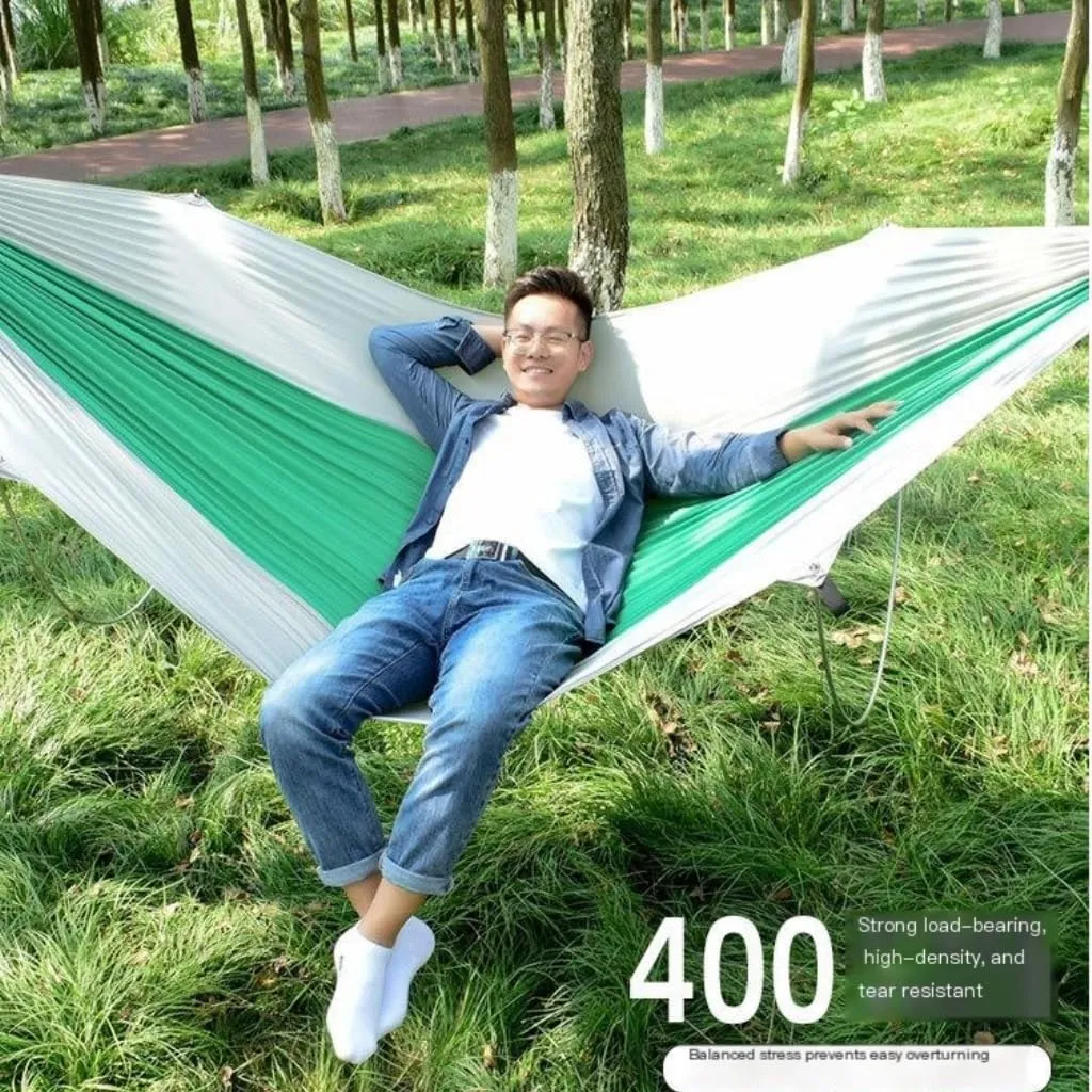 Hammock Anti-Rollover Pole Hammock Outdoor Camping Single Double Enlarged Thickened Parachute Cloth Camping Hammock Hammocks for Outside(Gray,B)