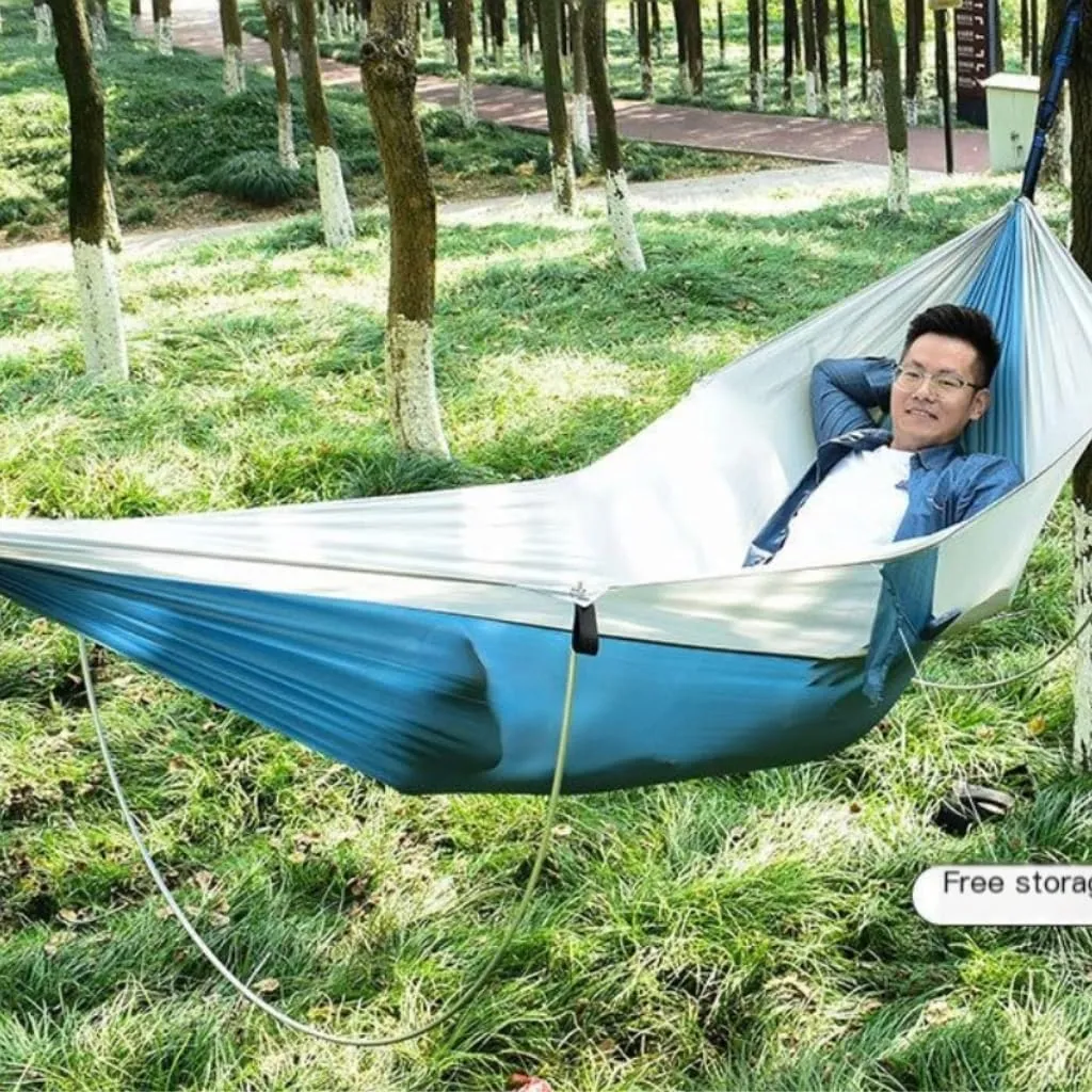 Hammock Anti-Rollover Pole Hammock Outdoor Camping Single Double Enlarged Thickened Parachute Cloth Camping Hammock Hammocks for Outside(Gray,B)