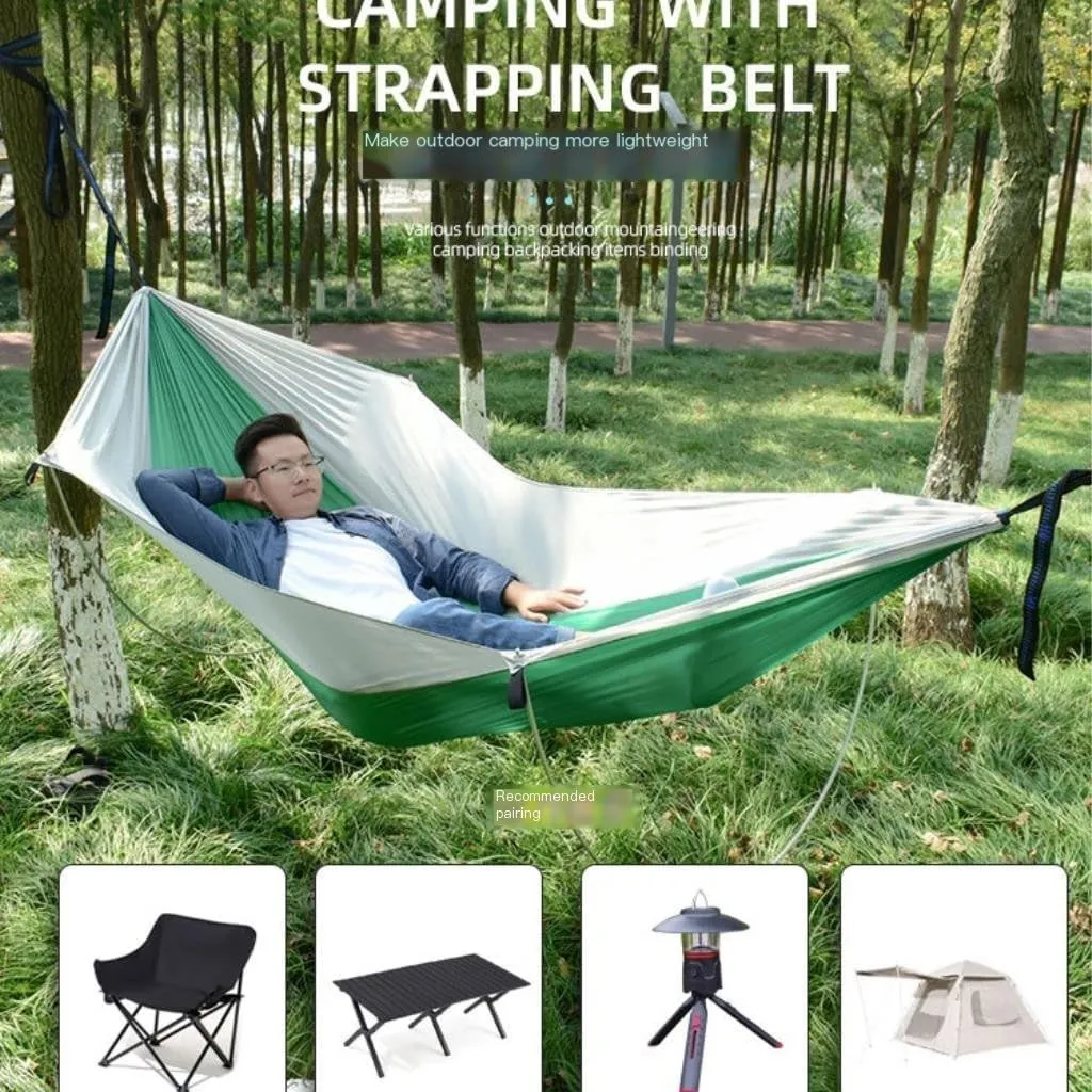 Hammock Anti-Rollover Pole Hammock Outdoor Camping Single Double Enlarged Thickened Parachute Cloth Camping Hammock Hammocks for Outside(Gray,B)