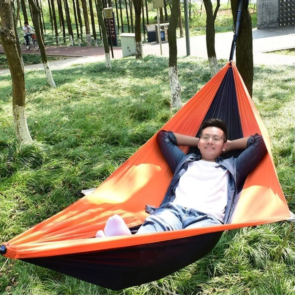 Hammock Anti-Rollover Pole Hammock Outdoor Camping Single Double Enlarged Thickened Parachute Cloth Camping Hammock Hammocks for Outside(Gray,B)