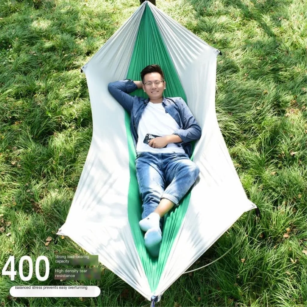 Hammock Anti-Rollover Pole Hammock Outdoor Camping Single Double Enlarged Thickened Parachute Cloth Camping Hammock Hammocks for Outside(Gray,B)