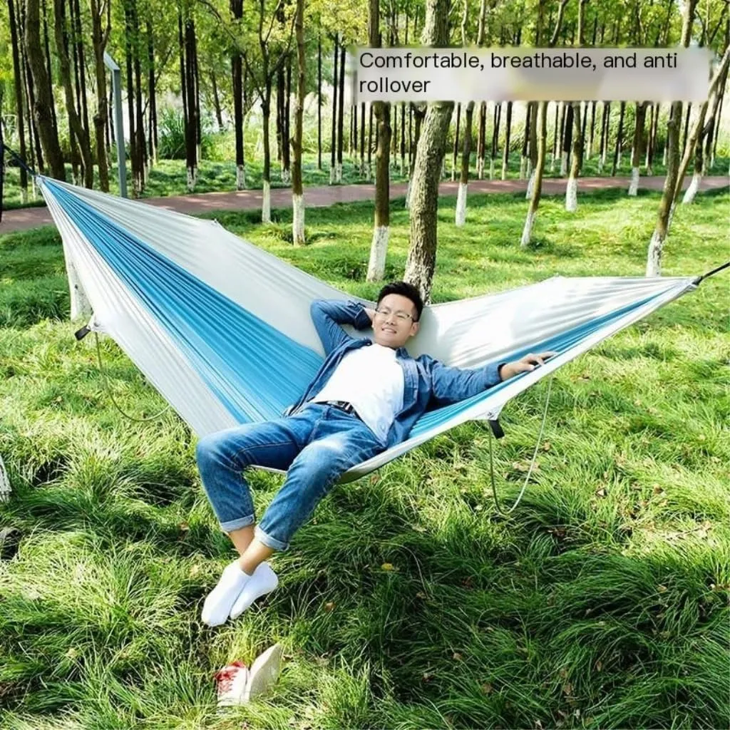 Hammock Anti-Rollover Pole Hammock Outdoor Camping Single Double Enlarged Thickened Parachute Cloth Camping Hammock Hammocks for Outside(Gray,B)
