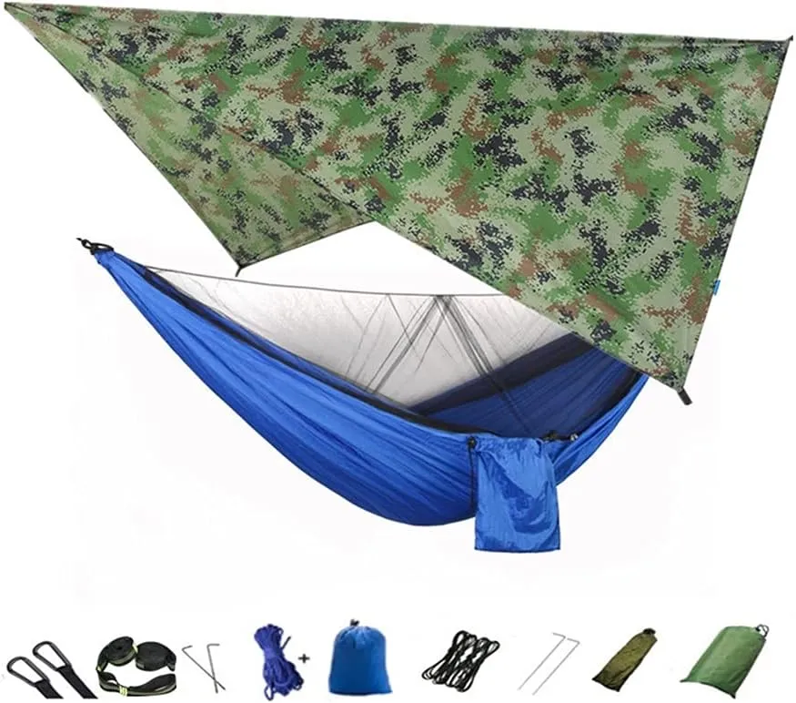Hammock Camping Hammock with Mosquito Net and Rain Fly Tarp,Portable Parachute Tree Hammock Nylon Swing Hammocks Sun Shelter Rain Fly Swing