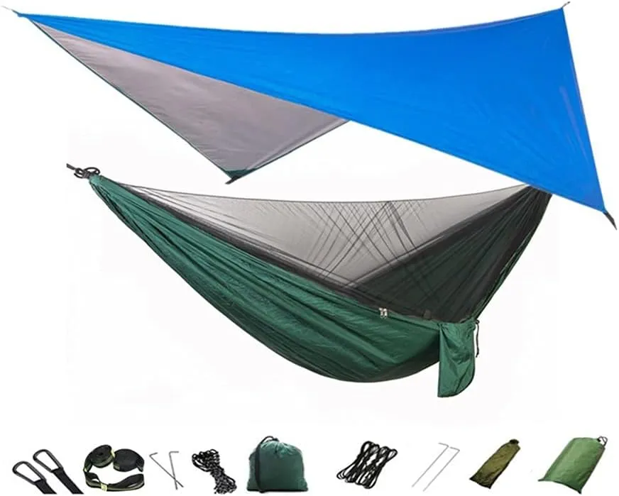 Hammock Camping Hammock with Mosquito Net and Rain Fly Tarp,Portable Parachute Tree Hammock Nylon Swing Hammocks Sun Shelter Rain Fly Swing
