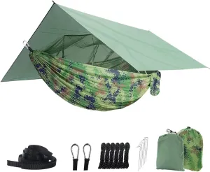 Hammock Hammock with Rain Fly Tarp and Net, 260x140 Cm Portable Camping Hammock Double Tree Hammock Outdoor Portable Hammock