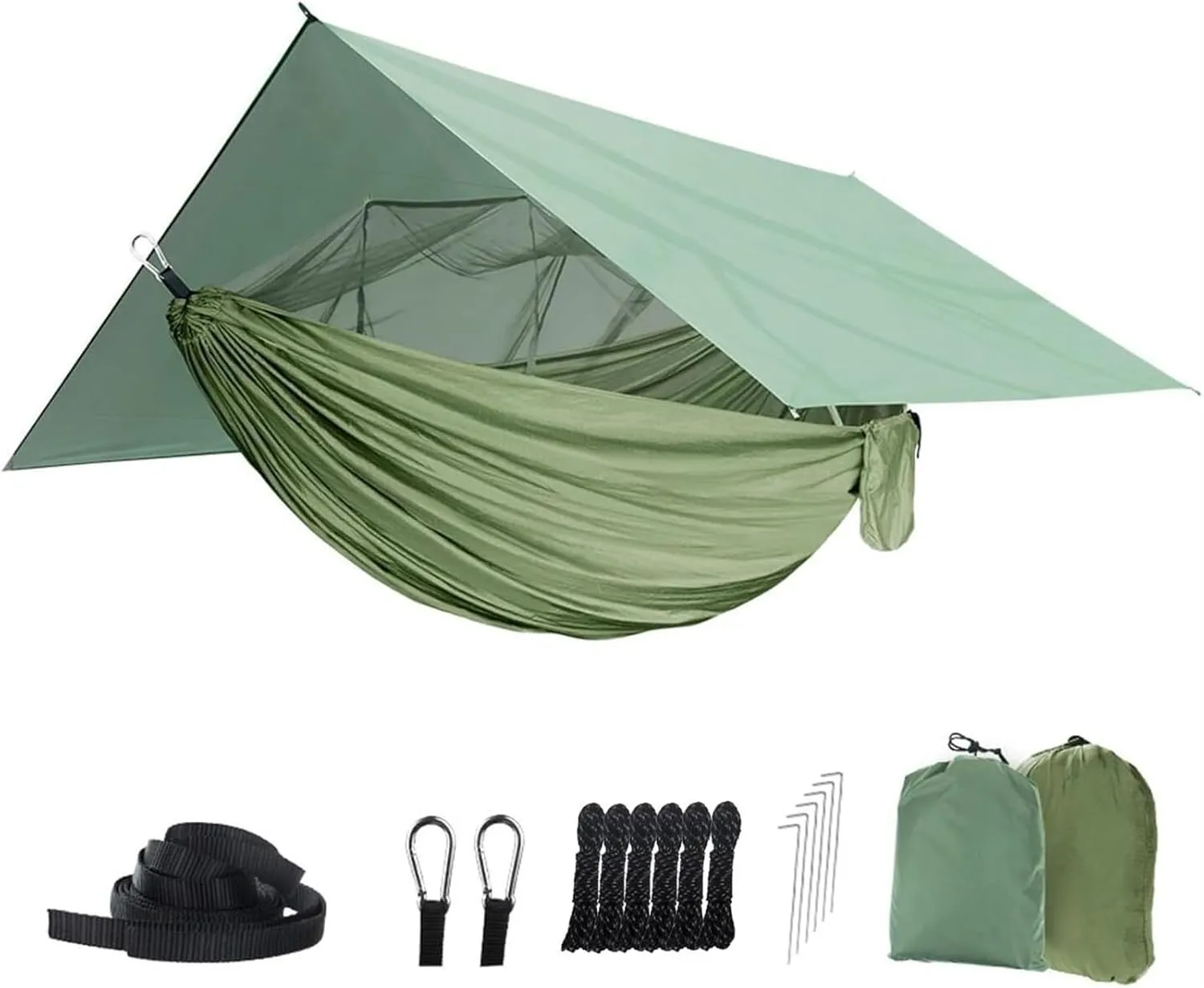 Hammock Hammock with Rain Fly Tarp and Net, 260x140 Cm Portable Camping Hammock Double Tree Hammock Outdoor Portable Hammock