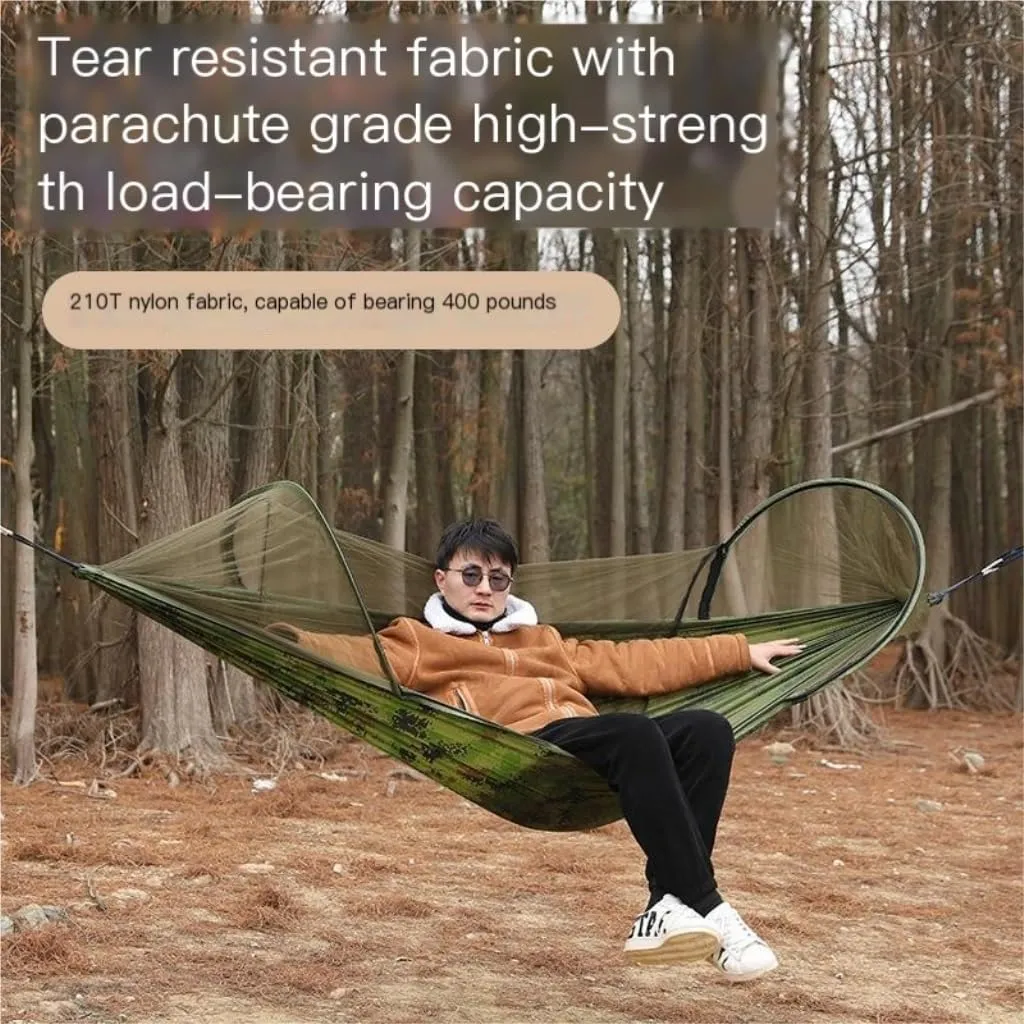 Hammocks Outdoor Anti-Rollover Nylon Hammock with Mosquito Net Automatic Quick-Opening Pole Mosquito Net Hammock Camping Hammocks(Pink)