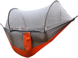 Hammocks Outdoor Camping Camping Hammock Sheet Double Automatic Quick-Open Pole Mosquito Net Anti-Rollover Hammock Camping Hammocks(Gray)