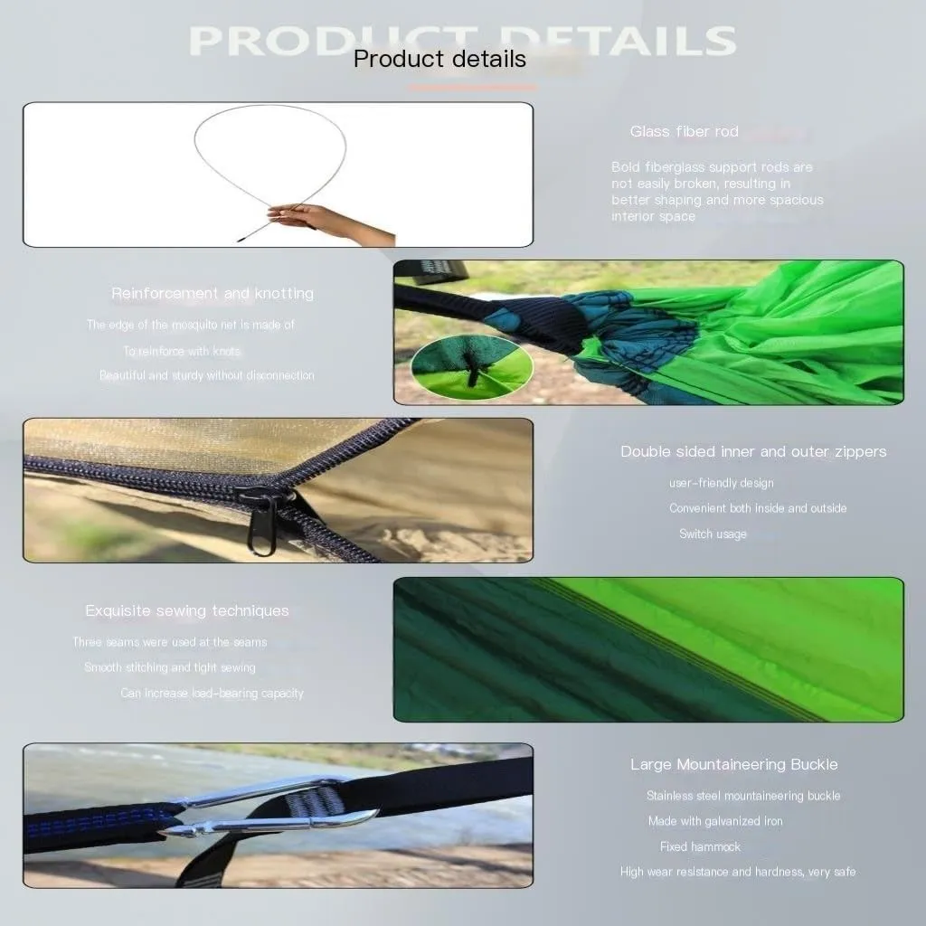 Hammocks Outdoor Mosquito Net Hammock Anti-Rollover Camping Single and Double Pole with Mosquito Net Encrypted Mesh Camping Hammocks(Blue)