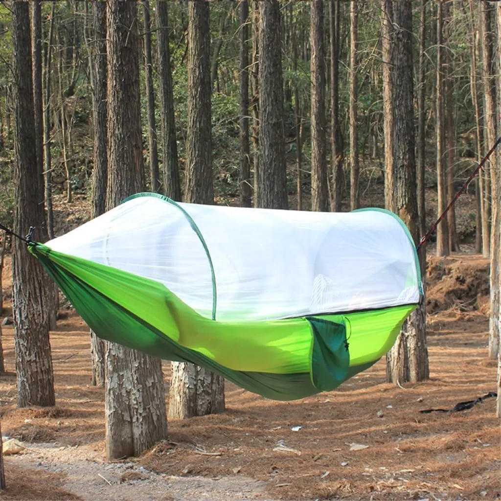 Hammocks Outdoor Mosquito Net Hammock Anti-Rollover Camping Single and Double Pole with Mosquito Net Encrypted Mesh Camping Hammocks(Blue)
