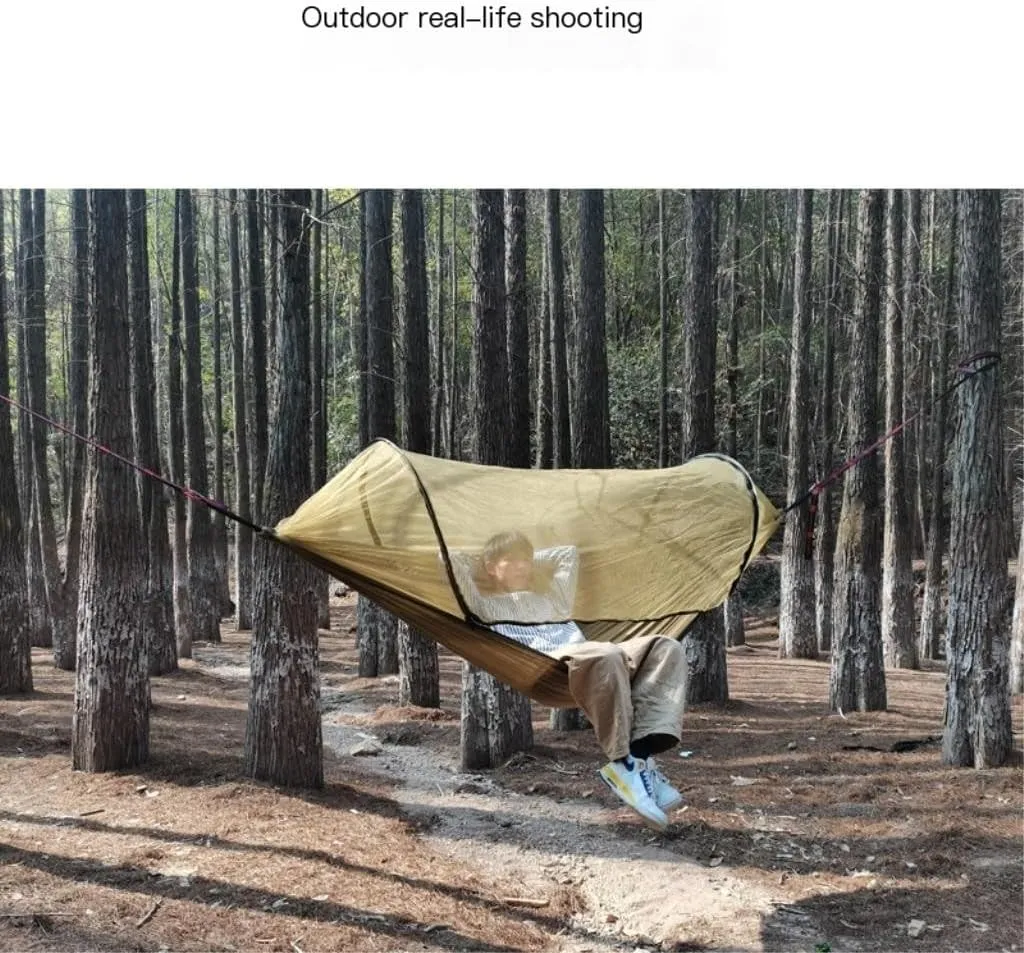 Hammocks Outdoor Mosquito Net Hammock Anti-Rollover Camping Single and Double Pole with Mosquito Net Encrypted Mesh Camping Hammocks(Blue)