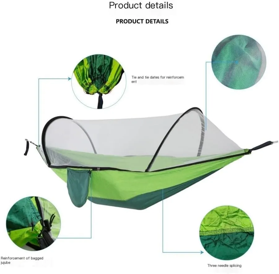 Hammocks Outdoor Mosquito Net Hammock Anti-Rollover Camping Single and Double Pole with Mosquito Net Encrypted Mesh Camping Hammocks(Blue)