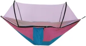 Hamock Outdoor Mosquito Net Hammock Anti-Rollover Camping Single and Double Pole with Mosquito Net Encrypted Mesh Hanmock(Pink)