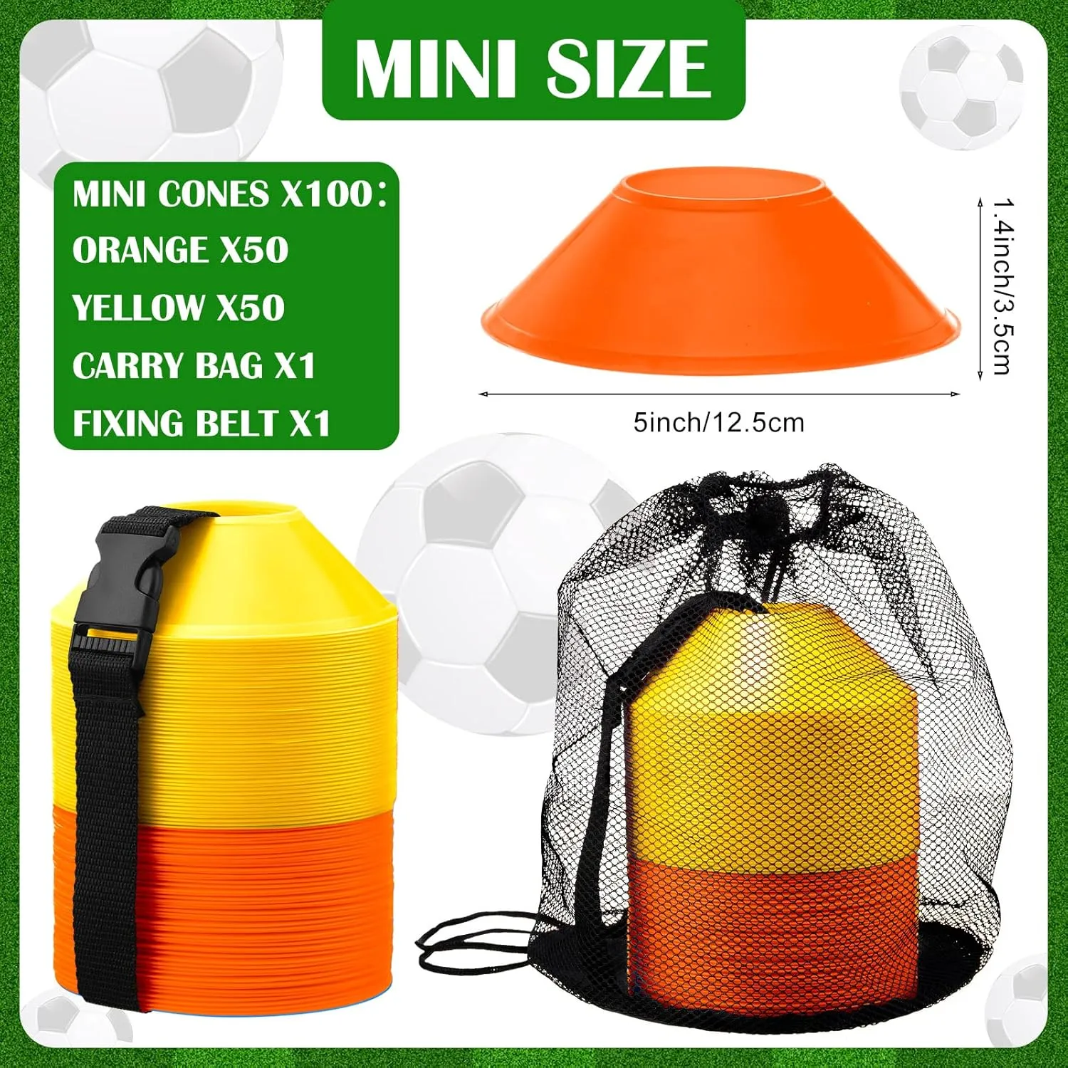 Hanaive 100 Pieces Mini Soccer Cones for Sport Drills 5 Inch Agility Disc Cones with Accessories for Kids Football Training