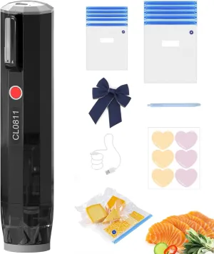 Handheld Compact Vacuum Sealer for Food Preservation, Portable Cordless Sealer Machine Food Fresh,Vacuum Sealer with 10 PCS Reusable Sous Vide Bags for Preserving Vegetables, Fruits