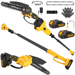 Handheld Tree Batteries,14.1 for High-discount Mini x 2 FT 2.0Ah Brushless Powerful Chainsaw Pole UMTIMATY with Saw,6 Chainsaws Inch Trimming Max Cordless Pole Extension Pole Saw