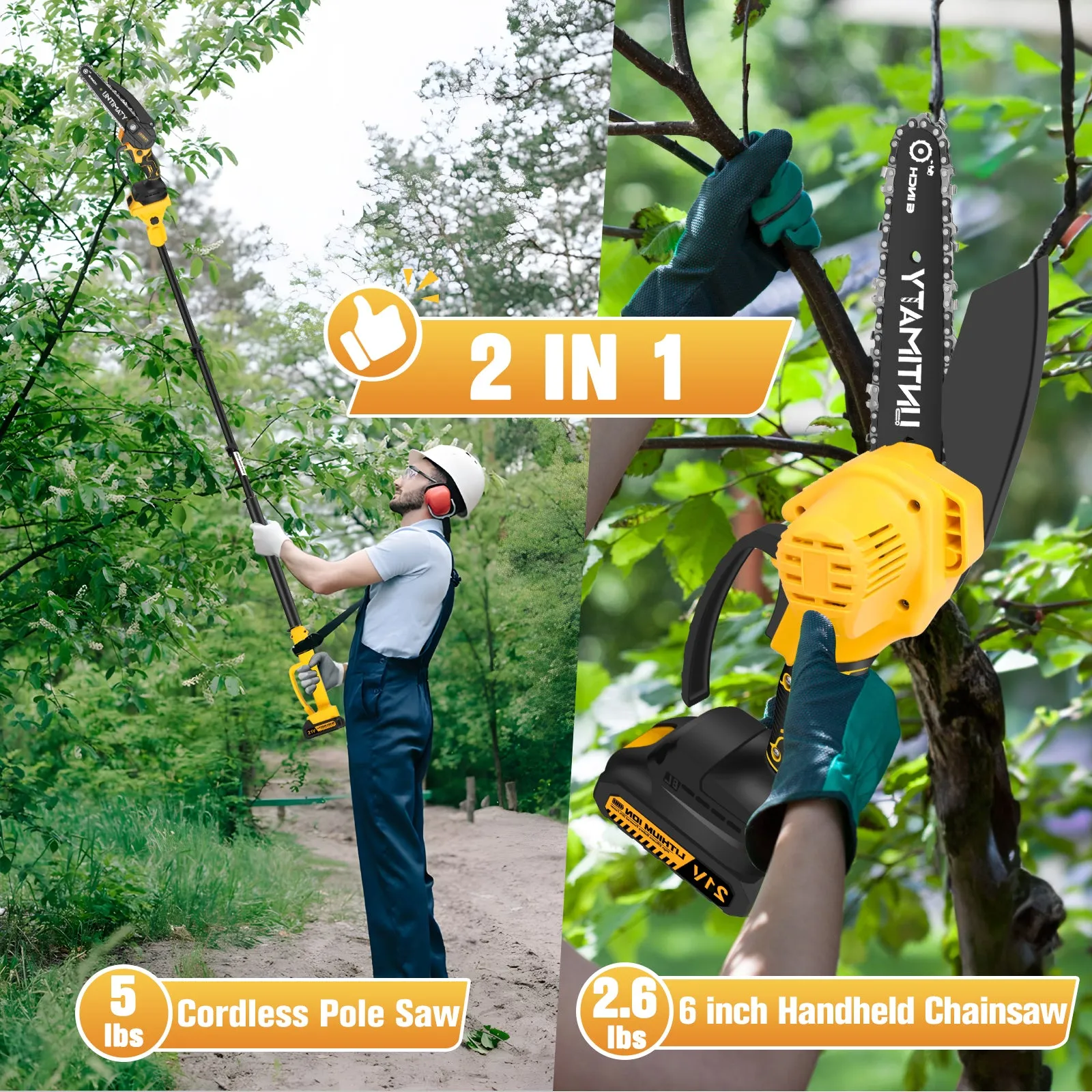 Handheld Tree Batteries,14.1 for High-discount Mini x 2 FT 2.0Ah Brushless Powerful Chainsaw Pole UMTIMATY with Saw,6 Chainsaws Inch Trimming Max Cordless Pole Extension Pole Saw