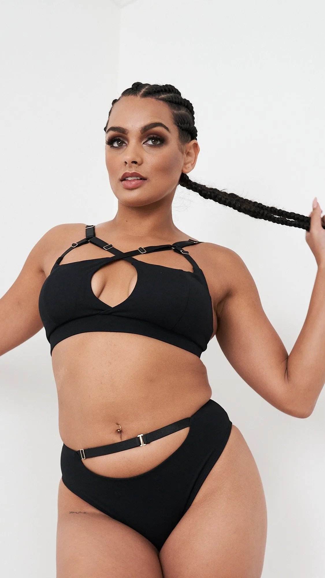 Hannah Top - Adjustable Strappy Cut Out Top Recycled Black