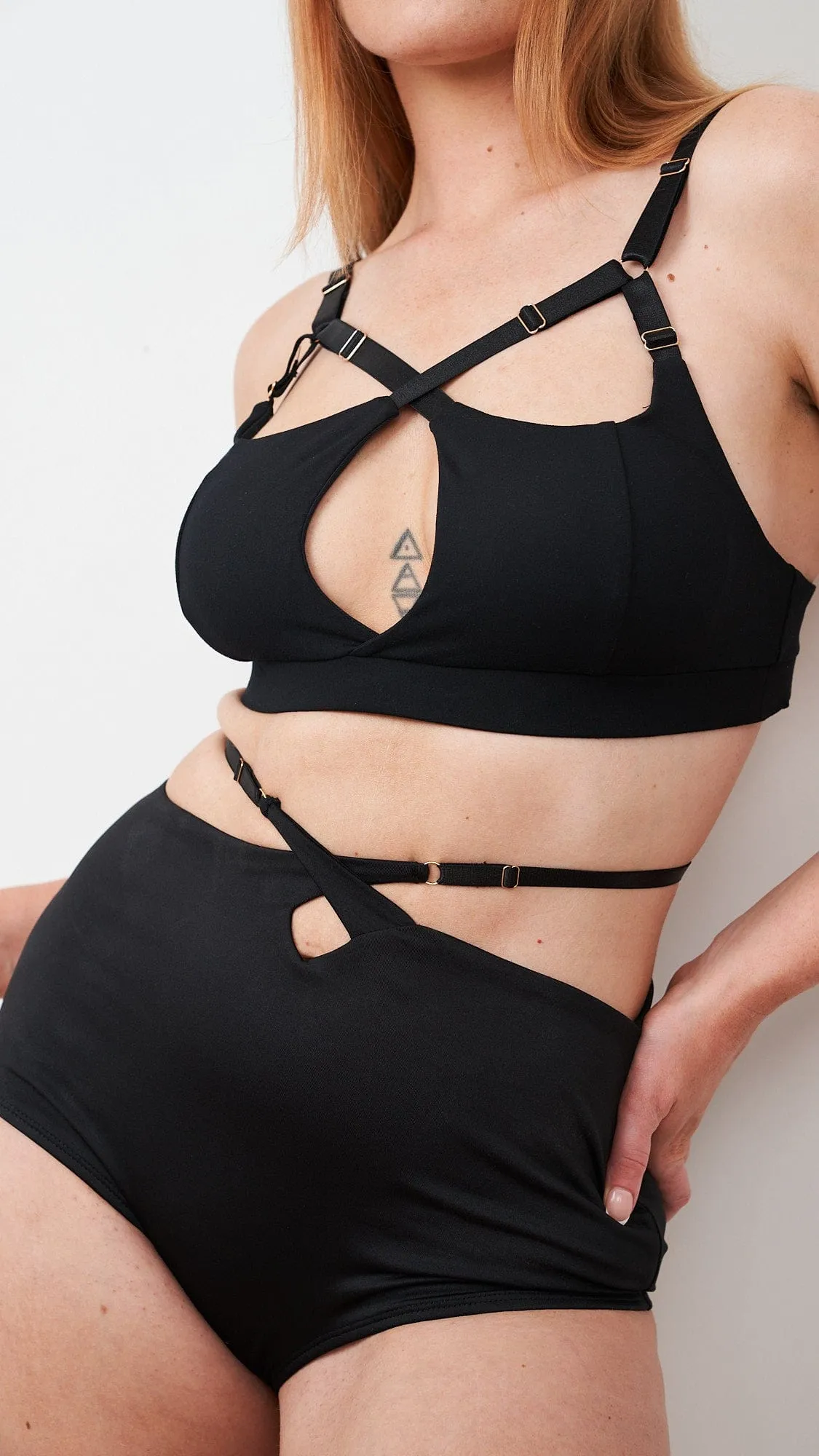 Hannah Top - Adjustable Strappy Cut Out Top Recycled Black
