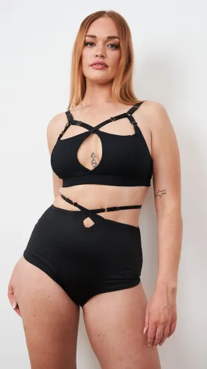 Hannah Top - Adjustable Strappy Cut Out Top Recycled Black