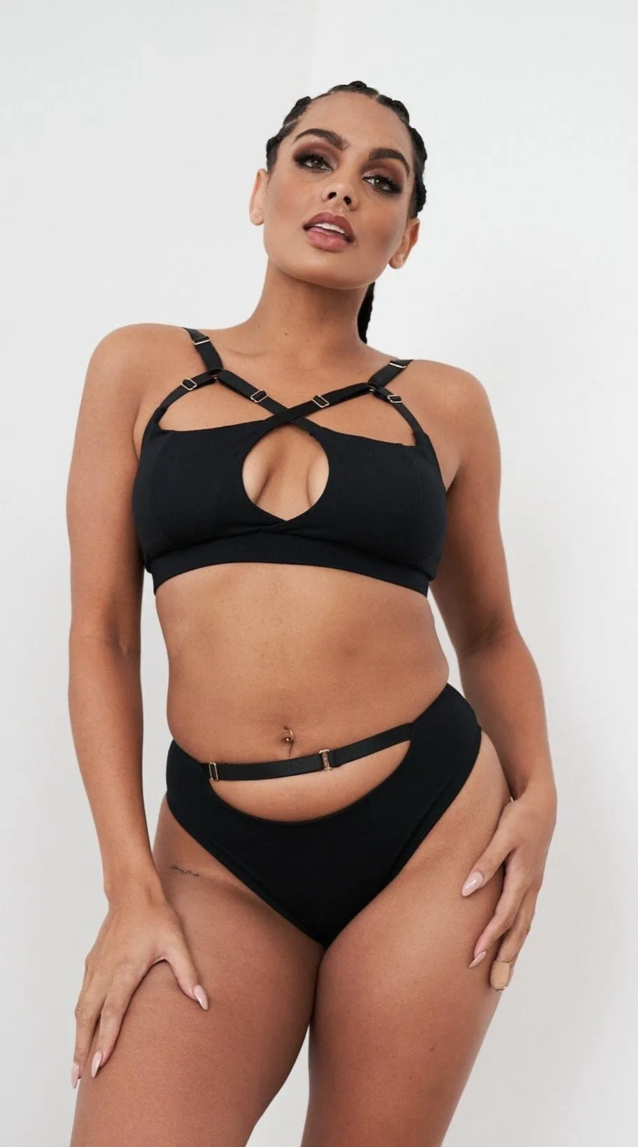 Hannah Top - Adjustable Strappy Cut Out Top Recycled Black