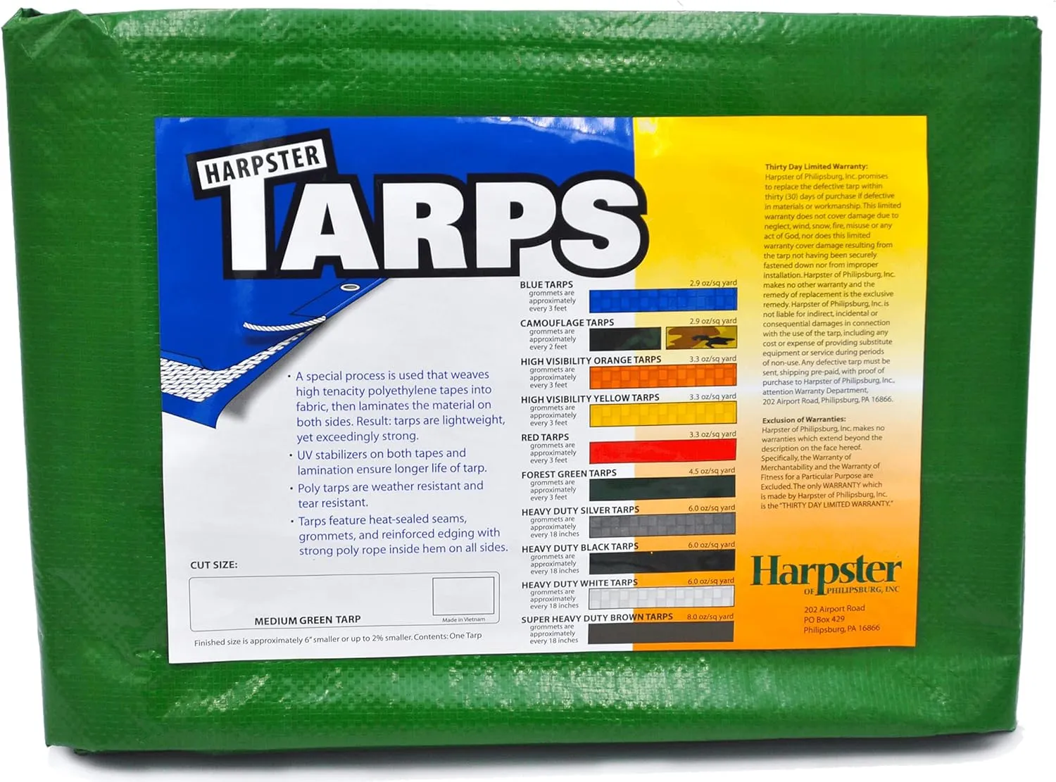Harpster Tarps 6ft. x 8ft. Medium Green All-Purpose Waterproof 4.5 oz Poly Tarp - 10 mil