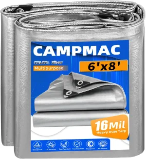 Heavy Duty Tarp 6' X 8', 16 Mil Small Waterproof Tarps, High Durability, UV Resistant, Tear Resistant with Grommets Every 18 Inches for Outdoor
