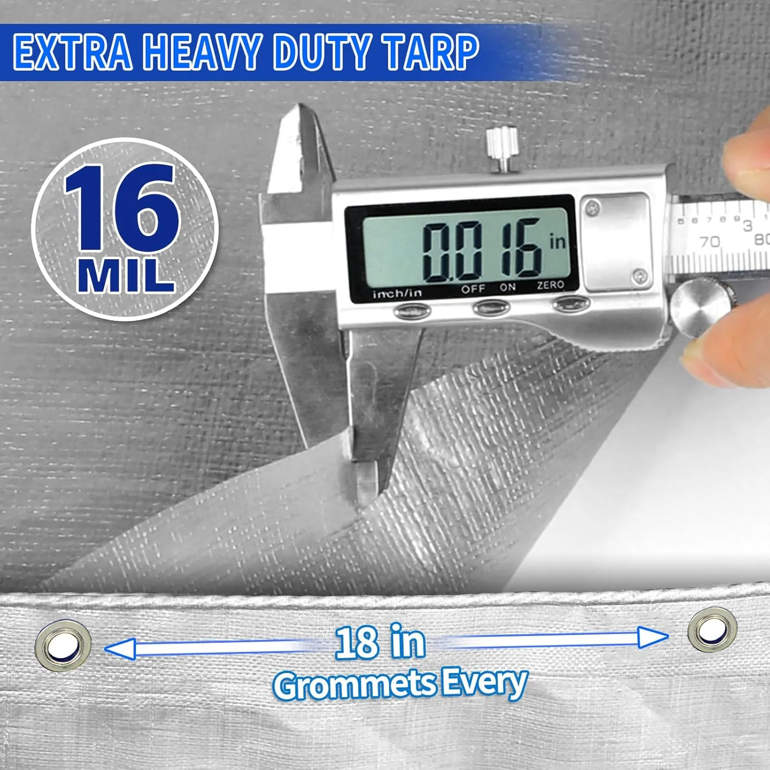 Heavy Duty Tarp 6' X 8', 16 Mil Small Waterproof Tarps, High Durability, UV Resistant, Tear Resistant with Grommets Every 18 Inches for Outdoor