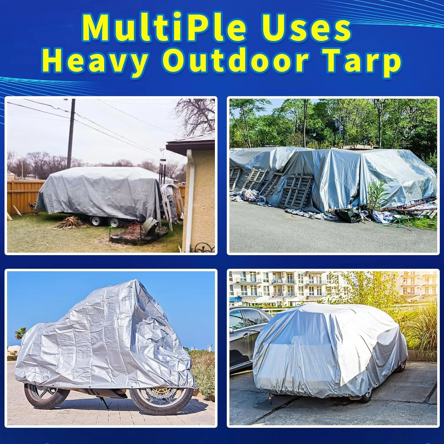 Heavy Duty Tarp 6' X 8', 16 Mil Small Waterproof Tarps, High Durability, UV Resistant, Tear Resistant with Grommets Every 18 Inches for Outdoor