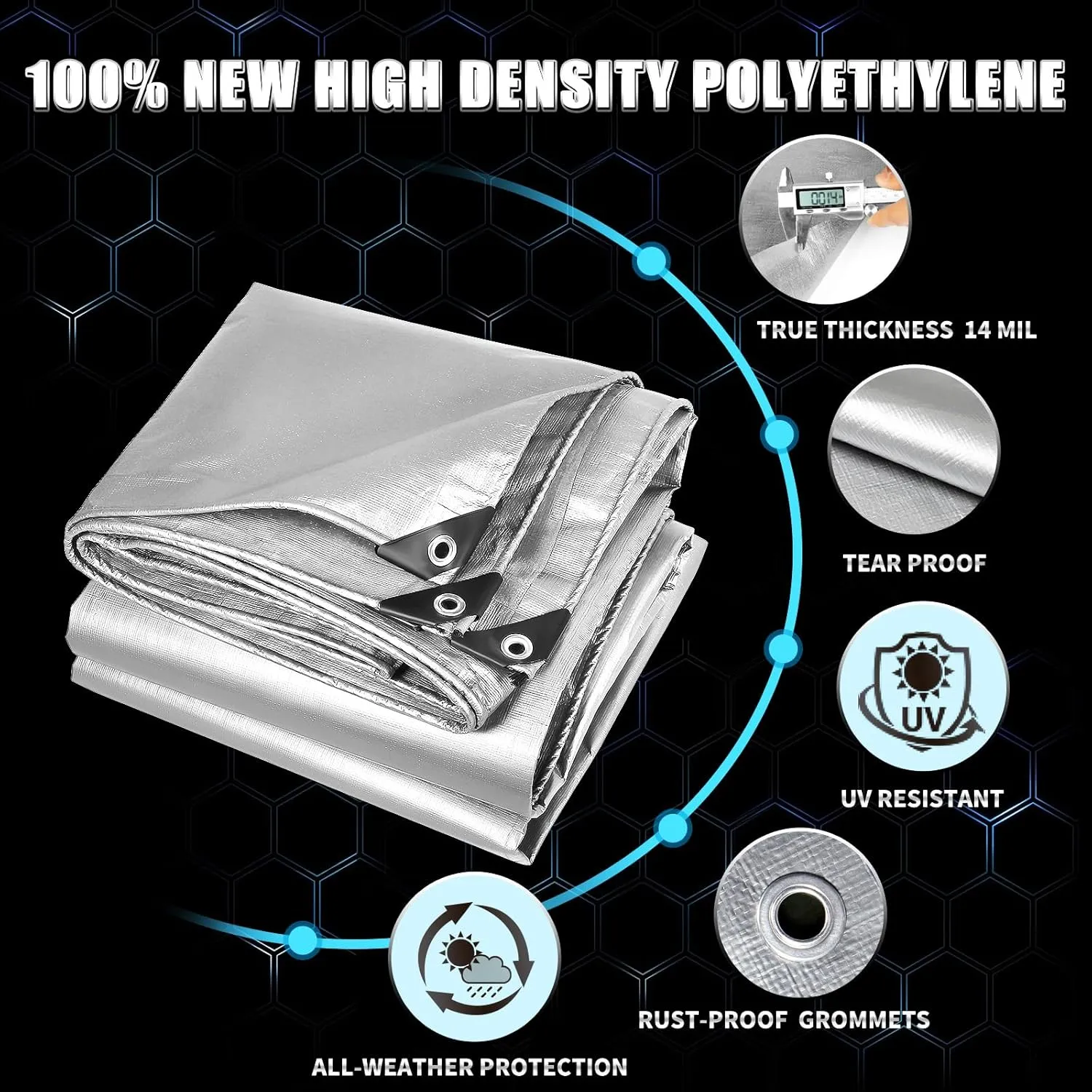 Heavy Duty Tarp 6x12 Feet, 14 Mil Waterproof Poly Tarps Cover UV Resistant, Rip & Tear Proof with Metal Grommets Every 20 Inches Silver Tarp by TA*RP YXCN