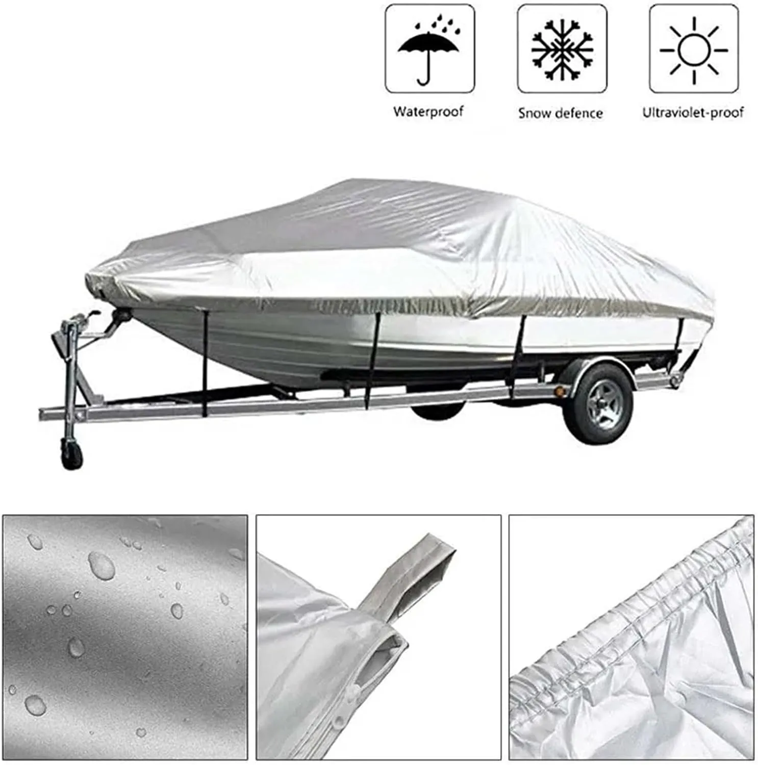 Heavy Duty Trailerable Boat Cover Waterproof Yacht Cover 11–22ft – Anti-Tear & Silver Reflective Fabric(11-13FT)