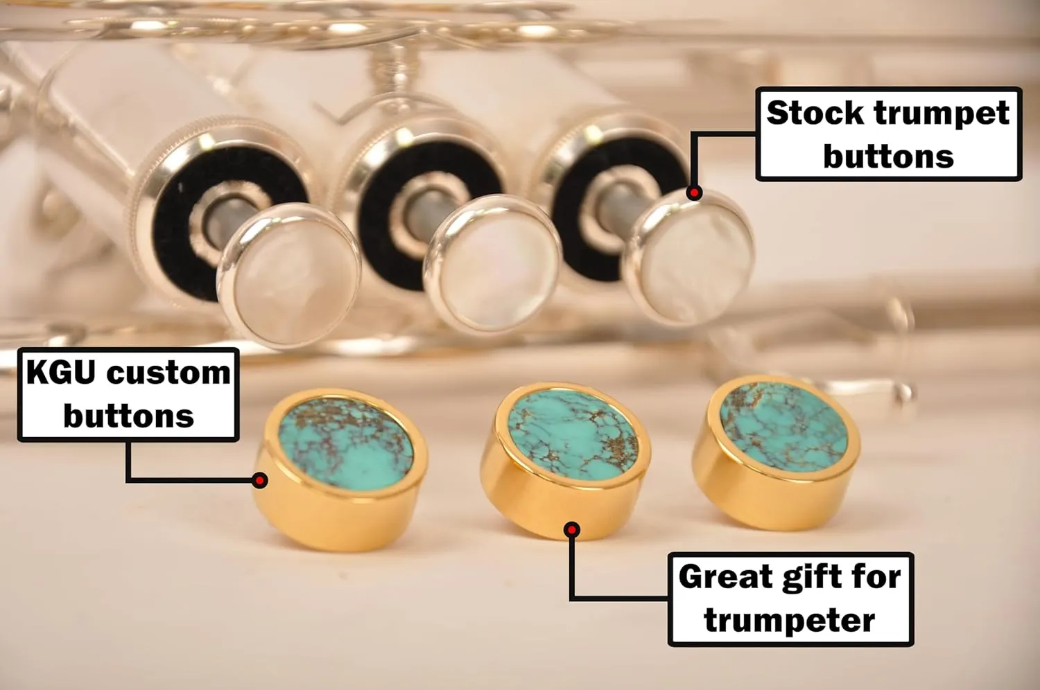 HEAVY Trumpet custom finger buttons for all Bach Stradivarius, Artisan, New York, Chicago, TR200, all Stradivarius flughelhorns, all Stradivarius cornets models (Antique Bronze Lacquered, Turquoise)