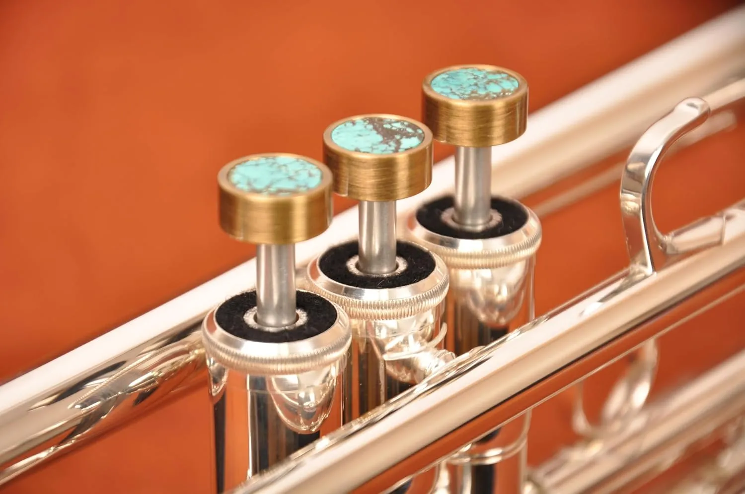 HEAVY Trumpet custom finger buttons for all Bach Stradivarius, Artisan, New York, Chicago, TR200, all Stradivarius flughelhorns, all Stradivarius cornets models (Antique Bronze Lacquered, Turquoise)