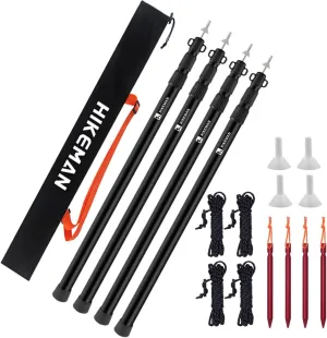 HIKEMAN Tent Poles Camping Poles for Tarp Awning Canopy Porch Sun Sails Tarpaulin Headroom Aluminium Adjustable Telescoping