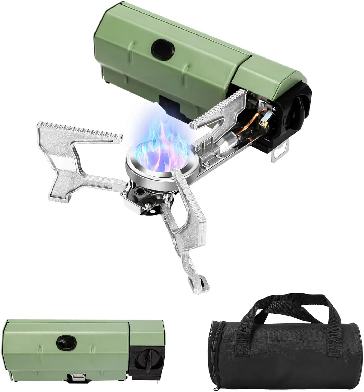 Hisencn Portable Camping Stove with Storage Bag | 8871 BTU/2600W High-Power Outdoor Gas Stove for Hiking, Picnic, RV Trips & Emergency Use | Windproof & Compact Design