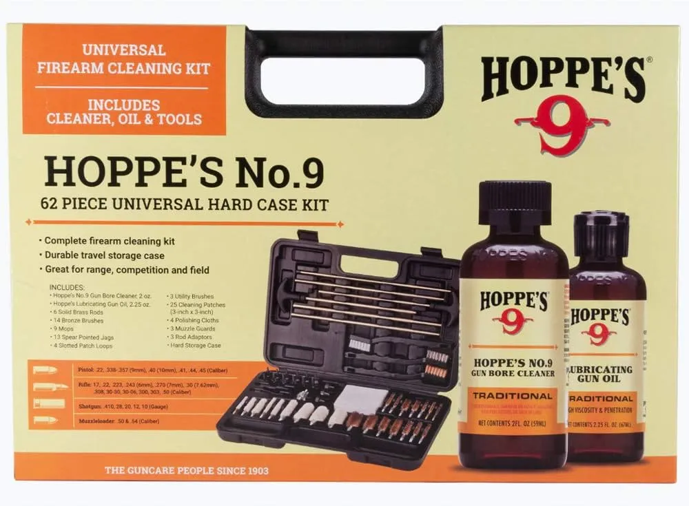 Hoppe's Deluxe Gun Cleaning Kit, 62 Piece Cleaning Kit with Oil, Brushes, Rods and More