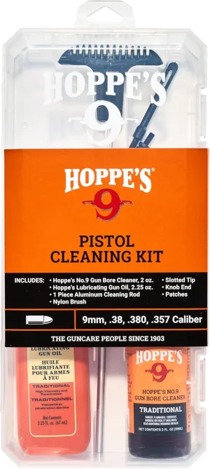 Hoppe's No. 9 Cleaning Kit with Aluminum Rod, .38/.357 Caliber, 9mm Pistol,orange