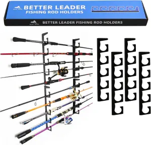Horizontal Fishing Rod Holders for Garage, Durable Metal Fishing Pole Holders for Garage, Wall Ceiling Mounted Fishing Rod Rack, Premium Garage Organization for 10 Rods or Combos